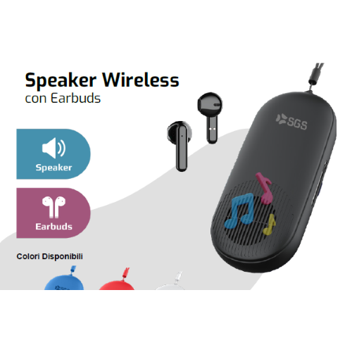 SGS SGSDWAVEBK Speaker Wireless Con Earbuds Toch Nere