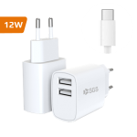 SGS STCDUALTPC Caricatore + Cavo USB-C 1,2Mt 2xUSB-A 12W