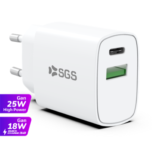 SGS STCPDGAN25W-WH Caricatore USB 1xUSB-A 1xUsb-C 25W