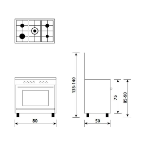 Glem Gas A85GXF5 Cucina a Gas 5 Fuochi Forno a Gas Grill 80x50 cm Bianco