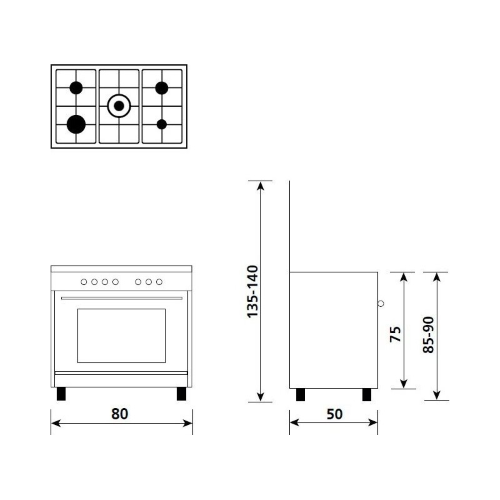 Glem Gas A85GXF5 Cucina a Gas 5 Fuochi Forno a Gas Grill 80x50 cm Bianco