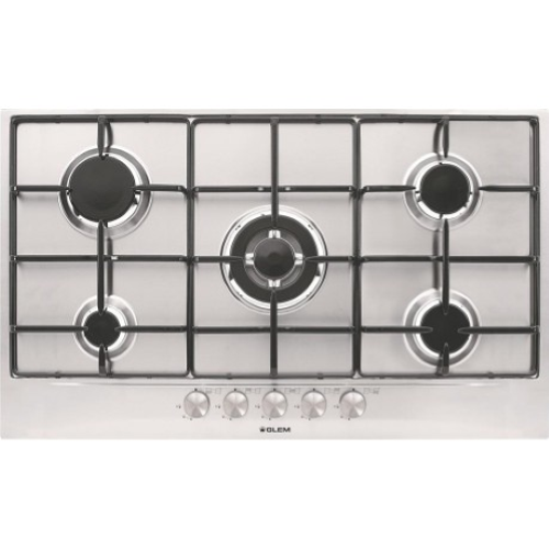 Glem Gas GT955IX Piano Cottura 90Cm 5 Fuochi Acciaio Inox Tripla Corona