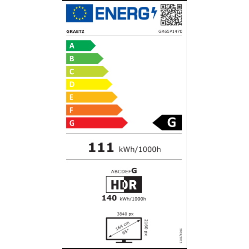 Graetz GR65P1470 Tv 65" Smart 4K Led WebOS 2.0 HDR10 Thinq AI
