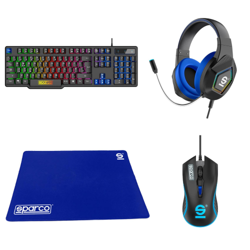Sparco SPGAMEKIT Gaming Kit 4 In 1 Tastiera Mouse Tappetino e Cuffie con Microfono Celly Kit Da Gioco