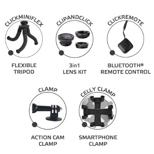 Celly Adventure Kit - Universal Kit Fotografico Portatile per Smartphone e Tablet 3 Accessori