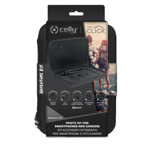 Celly Adventure Kit - Universal Kit Fotografico Portatile per Smartphone e Tablet 3 Accessori