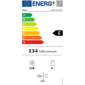 Midea MDRU333FZE01 Congelatore Frigorifero Altezza 172,2 cm No Frost 238Lt Classe E