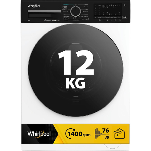 Whirlpool WPM27WADSIT FRONT LOADER STD, Capacità 12kg, classe A -10%, bianco, Autodose, vapore, porta nera, Wi-Fi