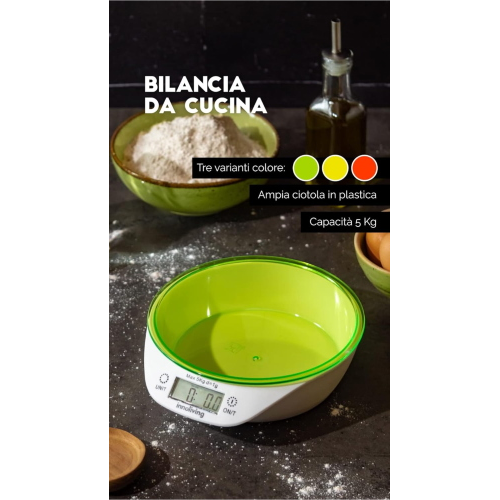 Innoliving INN-133O Bilancia da cucina con ciotola colore verde