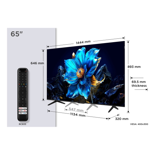 TCL 65P7K, P7K Serie Smart TV QLED 4K 65" Dolby Vision - Atmos, HDR10+, Google TV