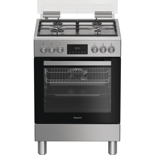 Hotpoint Ariston H6G5LMX cucina a libera installazione, 60x60cm, piano gas, forno elettrico ventilato, grill elettrico, 73 Lt, classe A, Inox