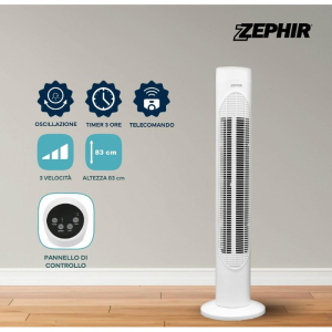 Zephir BABYLON3 Ventilatore a Colonna 3 Velocità 50W Oscillante Telecomando