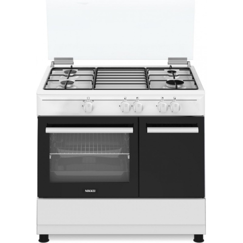 Nikkei SN490WGE Cucina a Gas con Forno a Gas 4 Fuochi 90x60 cm Coperchio Bianco
