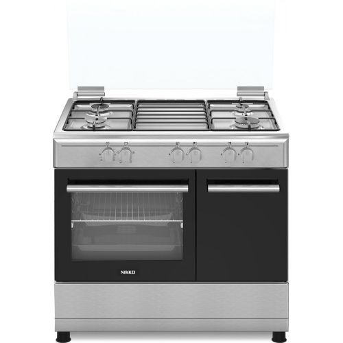 Nikkei SN490XE Cucina a Gas 4 fuochi con Forno elettrico e Luce 90x60 cm Inox