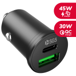 SGS SCAQUICKD45 Caricatore Per Auto 45w Doppia Uscita Usb +Usb-C Nero