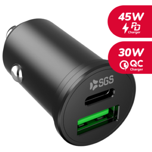 SGS SCAQUICKD45 Caricatore Per Auto 45w Doppia Uscita Usb +Usb-C Nero