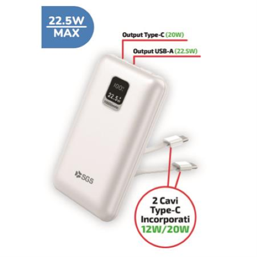SGS PWRBK10CAB-WH Powerbank Usb-A To USB-C 10000mAh 22.5W Max