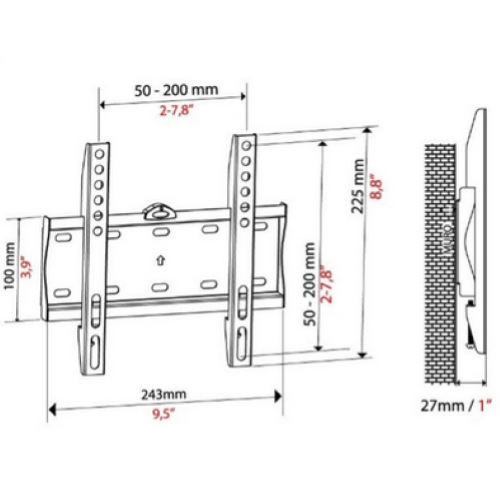 Bravo QUADRO 1 Staffa A Parete 15"-40" 30Kg