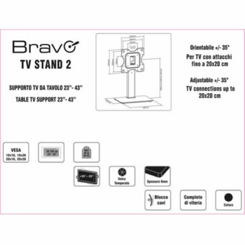 Tribravo TV STAND 2 v2 Supporto Da Tavolo  23"-43" Max 40Kg Staffa