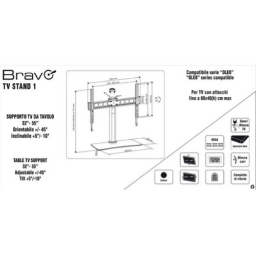 Tribravo TV STAND 1 v2 Supporto Da Tavolo 32"-55" Max 40Kg Staffa