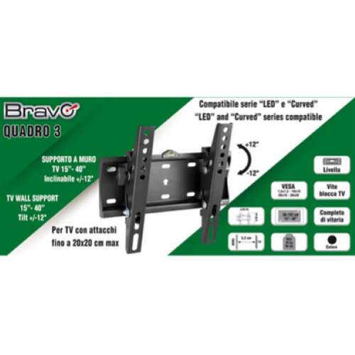 Tribravo QUADRO 3 v2 Staffa A Parete 15"-40" 30Kg